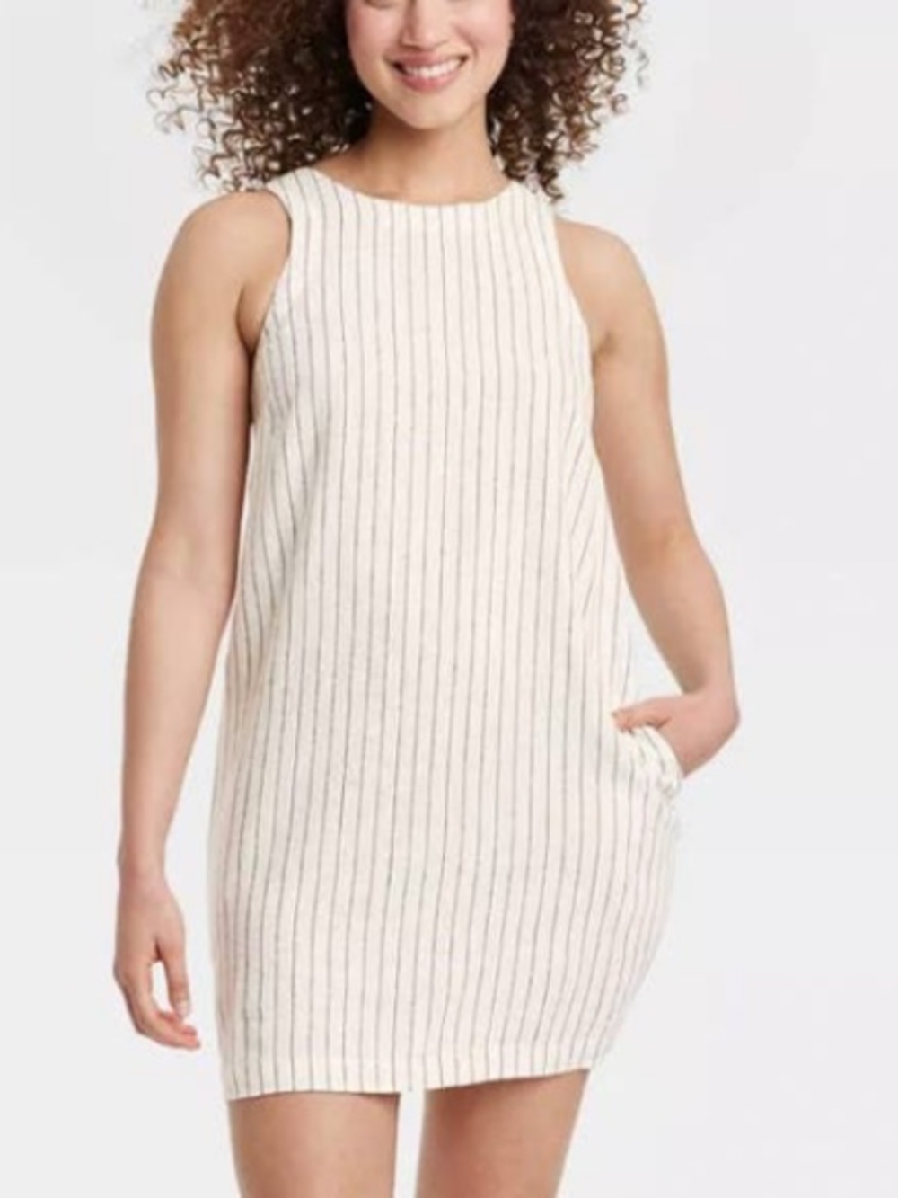 NWT a new day Sleeveless White Linen-Blend Striped dress size L